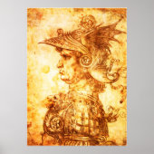 WAARSCHUWINGSPROFIEL IN DRAGON HELMET Sepia Tekeni Poster (Voorkant)