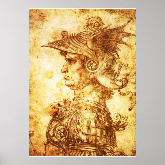 WAARSCHUWINGSPROFIEL IN DRAGON HELMET Sepia Tekeni Poster (Voorkant)