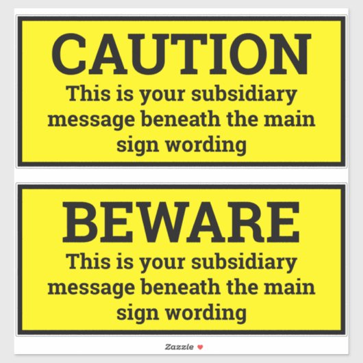 Waarschuwingssignalen - twee zwarte en gele gebare sticker (Vel)