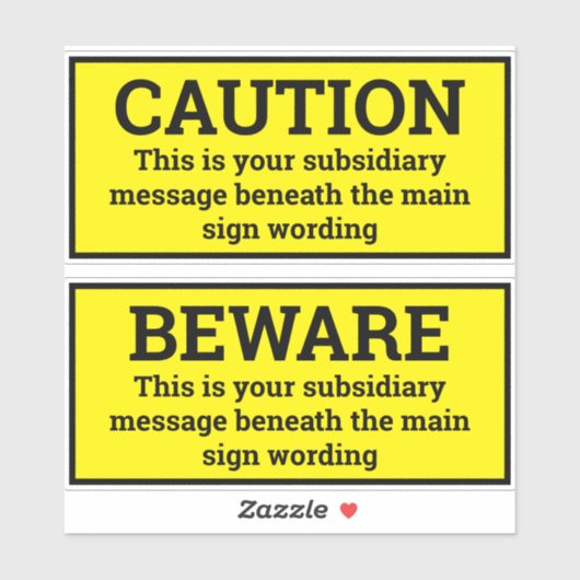 Waarschuwingssignalen - twee zwarte en gele gebare sticker (Vel)