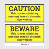 Waarschuwingssignalen - twee zwarte en gele gebare sticker (Vel)