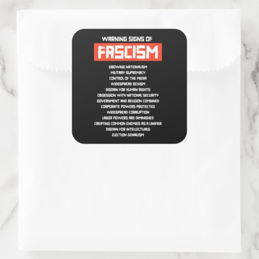 Waarschuwingssignalen van fascisme vierkante sticker (Tas)