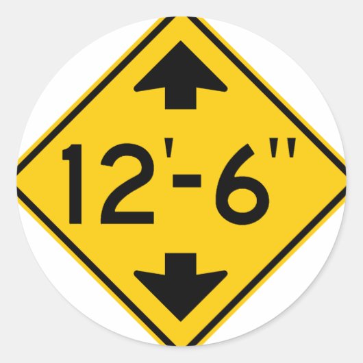 Waarschuwingssnelwegteken voor lage klaring ronde sticker (Voorkant)