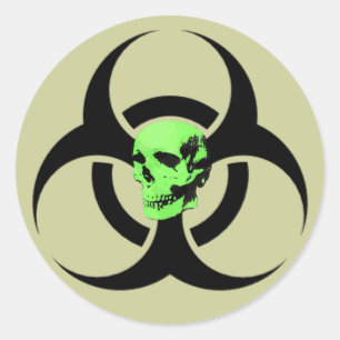 Waarschuwingssticker voor groene gloeiende schedel ronde sticker