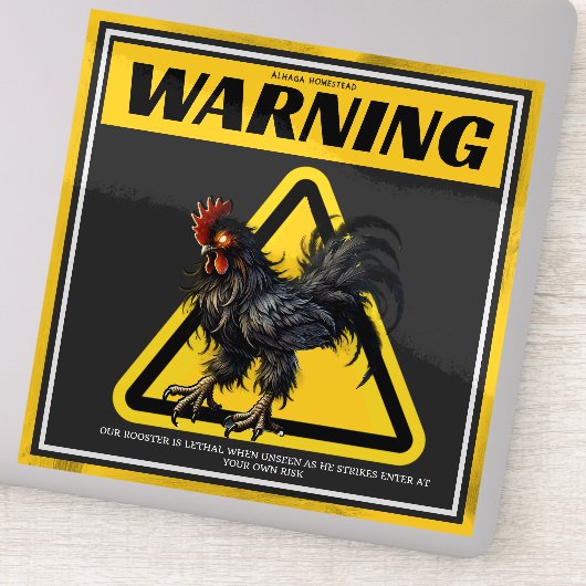 Waarschuwingstekst voor hanenhaan sticker (Detail)