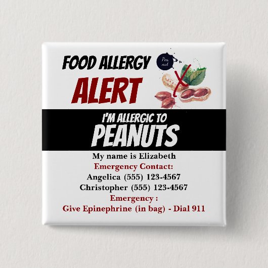 Waarschuwingswaarschuwing voor panut Food Allergy Vierkante Button 5,1 Cm (Voorkant)