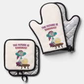 Waarzeggende aap ovenwant & pannenlap set (Voorkant / Achterkant)