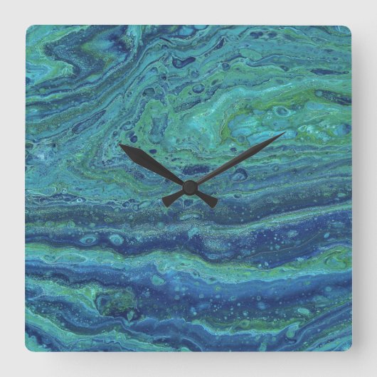 Wabash 3 Cool Blauw Groene Abstracte Klok (Voorkant)