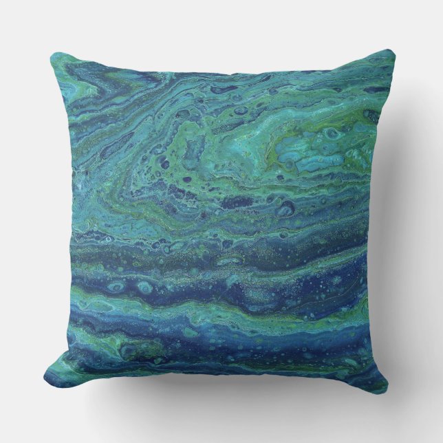Wabash 3 Cool Blauw Groene Abstracte Kussen (Voorkant)