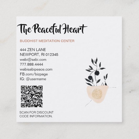 *~* Wabi Sabi Abstracte Eenvoudige Minimale Inkt Q Vierkante Visitekaartje (Achterkant)