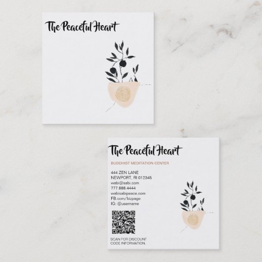 *~* Wabi Sabi Abstracte Eenvoudige Minimale Inkt Q Vierkante Visitekaartje (Voorkant / Achterkant)