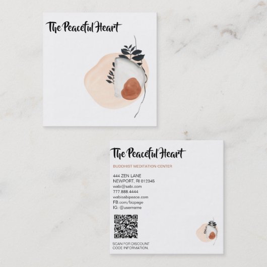 *~* Wabi Sabi Abstracte minimale inkt AR27 Eenvoud Vierkante Visitekaartje (Voorkant / Achterkant)