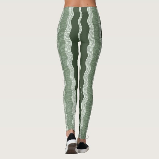 Wabi Sabi Abstracte Wavy River, Forest Green, Sage Leggings (Achterkant)