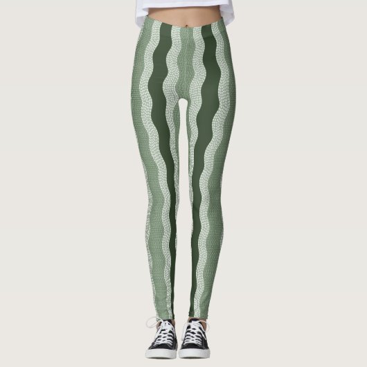 Wabi Sabi Abstracte Wavy River, Forest Green, Sage Leggings (Voorkant)