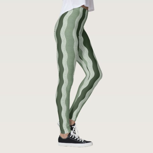 Wabi Sabi Abstracte Wavy River, Forest Green, Sage Leggings (Rechts)