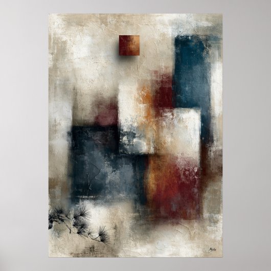 Wabi-Sabi Dennenecho Moderne Japanse Abstracte Wan Poster (Voorkant)