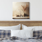 Wabi-Sabi Japandi Ikebana met keramische vaas Canvas Afdruk (Insitu (Slaapkamer))