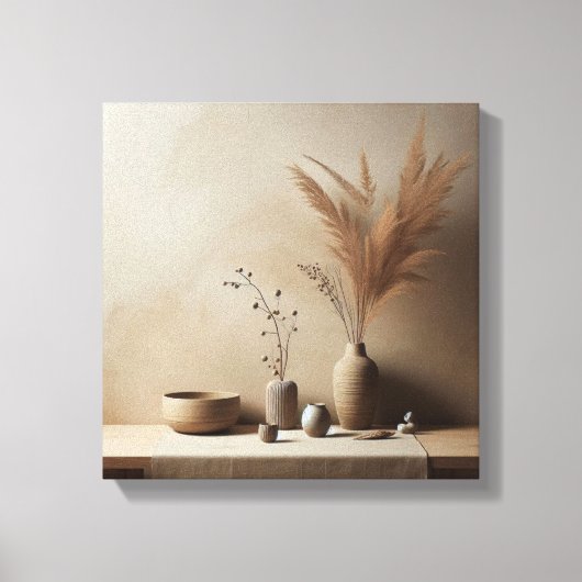 Wabi-Sabi Japandi Ikebana met keramische vaas Canvas Afdruk (Voorkant)