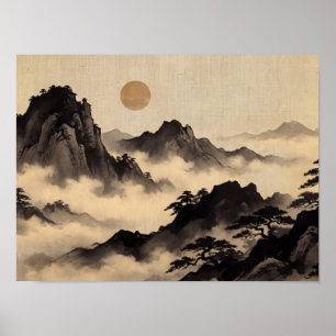 Wabi Sabi Misty Pine Berg Kunst Poster