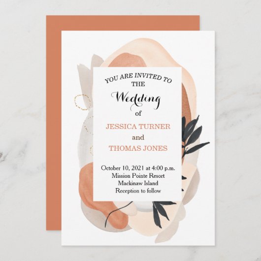 Wabi Sabi Watercolor Trouw Uitnodiging (Voorkant / Achterkant)