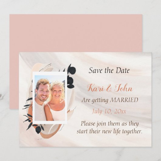 Wabi Sabi Waterverf foto Opslaan van de datum Kaart (Voorkant / Achterkant)