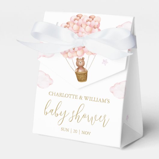 Wacht even met Teddy Bear Pink Girl Baby shower Bedankdoosjes (Voorkant Zijde)