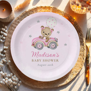 Wacht even met Teddy Bear Pink Girl Baby shower Papieren Bordje