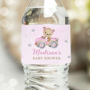 Wacht even met Teddy Bear Pink Girl Baby shower Waterfles Etiket