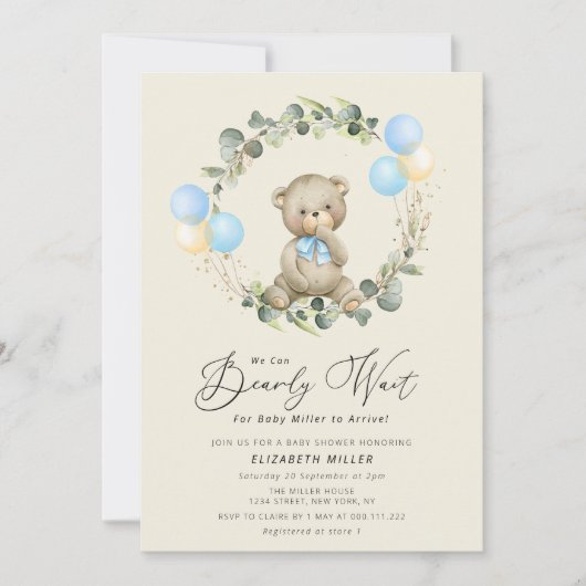 wacht even op uitnodiging van teddy beer baby show (Voorkant)