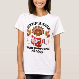 Wacht je beurt dikke jongen grappige Thanksgiving T-shirt
