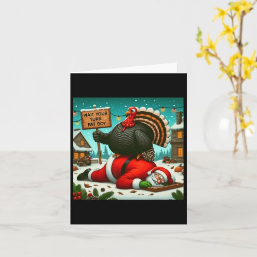 Wacht je beurt dikke jongen kalkoen kerstman grapp kaart (Gele Bloem)