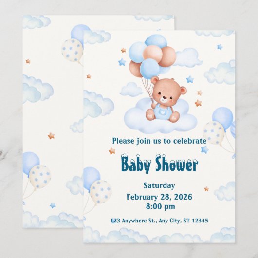 Wacht nauwelijks neutraal, blauw en wit Baby showe Kaart (Voorkant / Achterkant)