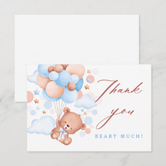 Wacht nauwelijks tot Teddy Bear Blue Baby shower B Bedankkaart