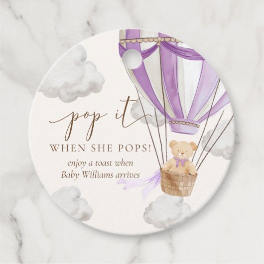 Wacht nauwelijks tot Teddy Bear het Lila Pop als z Bedankjes Labels (Voorkant)