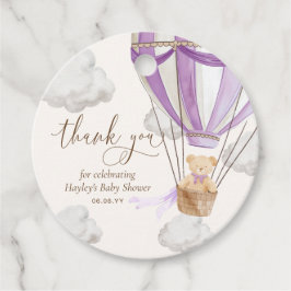 Wacht nauwelijks tot Teddy Bear Lila Bedankt Baby Bedankjes Labels