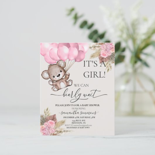 Wacht op Baby shower Teddy Bear Boho Girl roze (Staand voorkant)