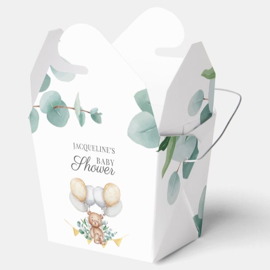 Wacht op Eucalyptus Balloons Beer Baby shower Bedankdoosjes (Geopend)