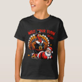 Wacht op je beurt Fat Boy Turkey Santa Funny Thank T-shirt (Voorkant)