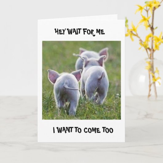 **WACHT OP MIJ** PIGGY VERJAARDAGSWENS KAART (Gele Bloem)