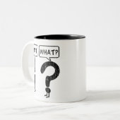 Wacht, wat? tweekleurige koffiemok (Voorkant links)