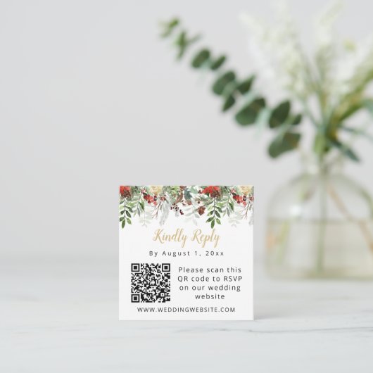 WACHTE kerstfeestdag winter QR Code RSVP Card Vierkante Visitekaartje (Staand voorkant)