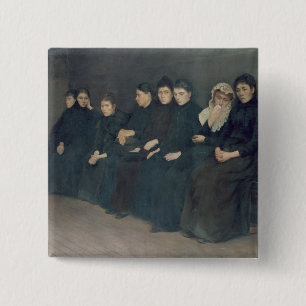 Wachten in de kliniek, 1888 vierkante button 5,1 cm
