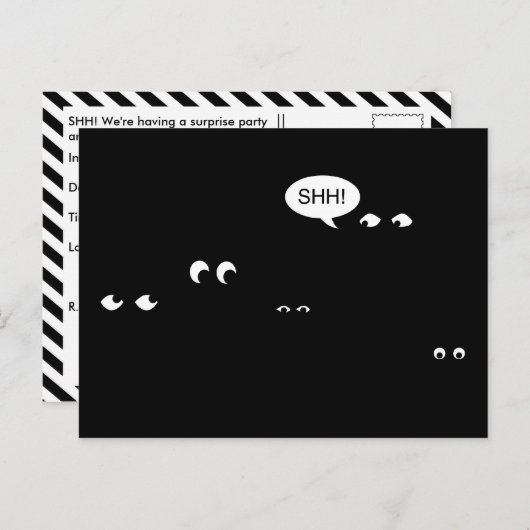 wachten in het donker : verrassingsfeest ! uitnodiging briefkaart (Voorkant / Achterkant)