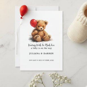 Wachten met zoveel liefde teddybeer en rode ballon kaart