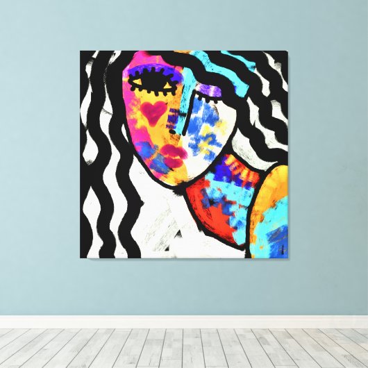 Wachten op Abstract digitaal portret van een vrouw Canvas Afdruk (Insitu (Houten vloer))