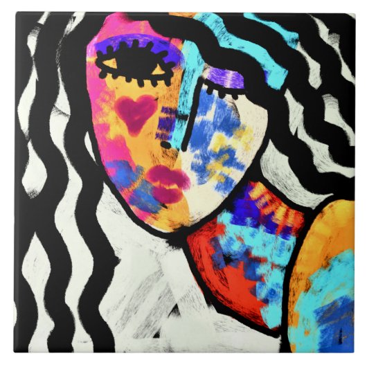 Wachten op Abstract digitaal portret van een vrouw Tegeltje (Voorkant)