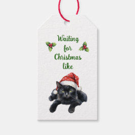 Wachten op Christmas Cat Gift Label Cadeaulabel