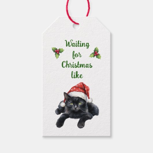Wachten op Christmas Cat Gift Label Cadeaulabel (Voorkant)