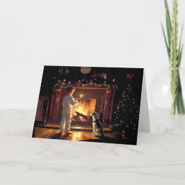 Wachten op de Kerstman bij het vuur Kaart