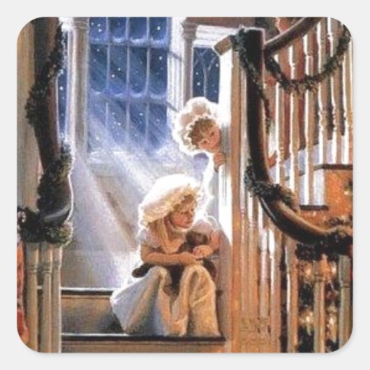 Wachten op de kerstman vierkante sticker (Voorkant)